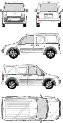 Ford Tourneo Connect, furgón, paso de rueda corto, ventana de parte trasera, Rear Flap, 2 Sliding Doors (2006)