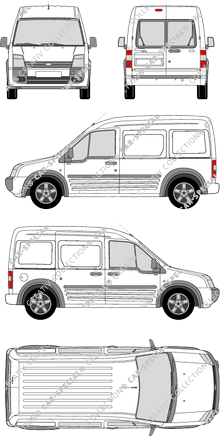 Ford Tourneo Connect, van/transporter, long wheelbase, rear window, Rear Wing Doors, 1 Sliding Door (2006)