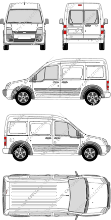 Ford Tourneo Connect, furgone, empattement long, vitre arrière, Rear Wing Doors, 2 Sliding Doors (2006)