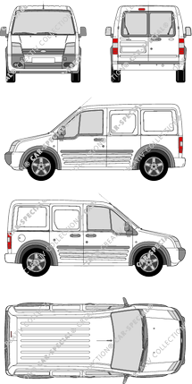 Ford Tourneo Connect, furgón, paso de rueda corto, ventana de parte trasera, Rear Wing Doors, 1 Sliding Door (2006)