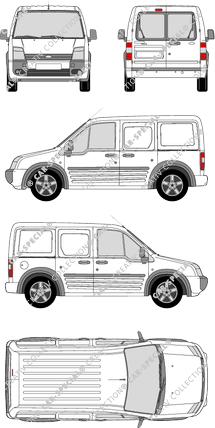 Ford Tourneo Connect, furgone, empattement court, vitre arrière, Rear Wing Doors, 2 Sliding Doors (2006)
