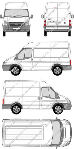 Ford Transit, furgone, Dach mittel, Rear Wing Doors, 1 Sliding Door (2006)