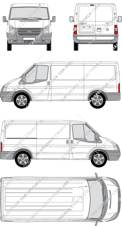 Ford Transit, van/transporter, medium wheelbase, Rear Wing Doors, 1 Sliding Door (2006)