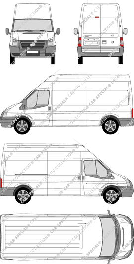 Ford Transit, furgone, tetto alto, empattement long, Rear Wing Doors, 1 Sliding Door (2006)
