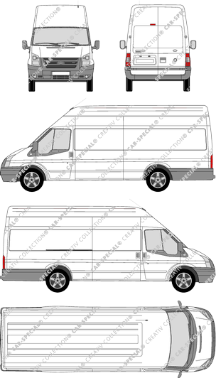 Ford Transit, Überhang, furgón, tejado alto, paso de rueda largo, Rear Wing Doors, 1 Sliding Door (2006)