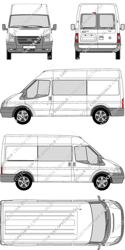 Ford Transit, fourgon, toit moyen, Radstand mittel, Heck verglast, double cabine, Rear Wing Doors, 1 Sliding Door (2006)