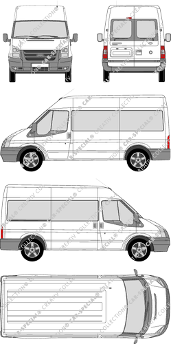 Ford Transit, microbús, tejado medio, paso de rueda medio, Rear Wing Doors, 1 Sliding Door (2006)