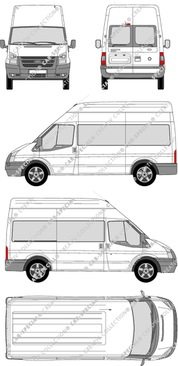 Ford Transit, camionnette, toit haut, Radstand mittel, Rear Wing Doors, 1 Sliding Door (2006)