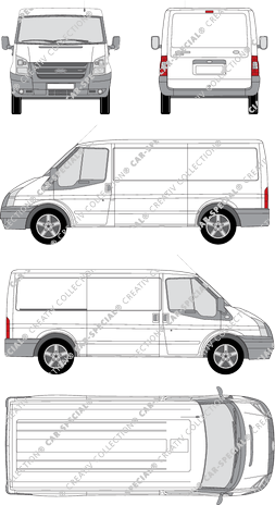 Ford Transit, furgón, paso de rueda medio, Rear Flap, 1 Sliding Door (2006)
