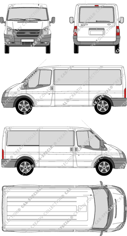 Ford Transit, microbús, paso de rueda medio, Rear Flap, 1 Sliding Door (2006)