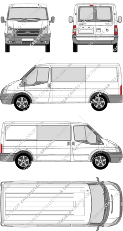 Ford Transit, furgón, paso de rueda medio, ventana de parte trasera, cabina doble, Rear Wing Doors, 1 Sliding Door (2006)