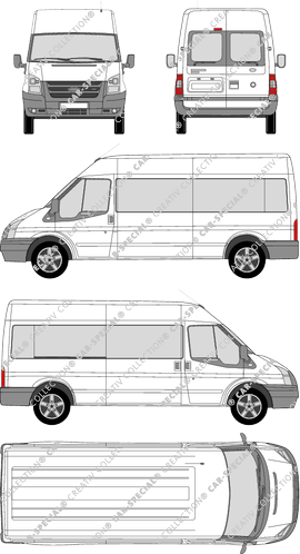 Ford Transit, Kleinbus, Mittelhochdach, empattement long, Rear Wing Doors, 1 Sliding Door (2006)