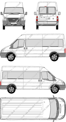 Ford Transit, Kleinbus, Mittelhochdach, empattement long, Rear Wing Doors, 2 Sliding Doors (2006)