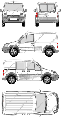 Ford Transit Connect, fourgon, Heck verglast, rechts teilverglast, Rear Wing Doors, 1 Sliding Door (2009)