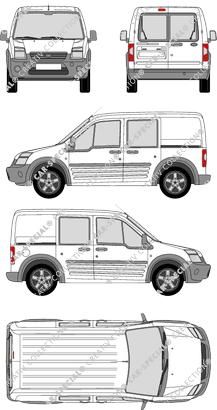 Ford Transit Connect, fourgon, Heck verglast, double cabine, Rear Wing Doors, 2 Sliding Doors (2009)