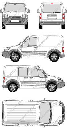 Ford Transit Connect, fourgon, Heck verglast, rechts teilverglast, Rear Flap, 1 Sliding Door (2009)