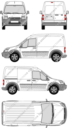 Ford Transit Connect, furgone, tetto alto, empattement long, Rear Wing Doors, 1 Sliding Door (2009)