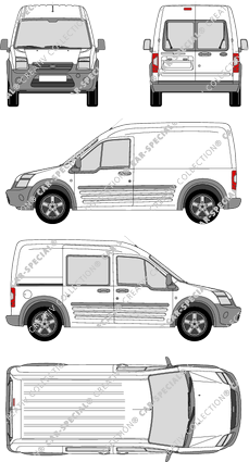 Ford Transit Connect, fourgon, toit haut, Radstand lang, Heck verglast, rechts teilverglast, Rear Wing Doors, 1 Sliding Door (2009)