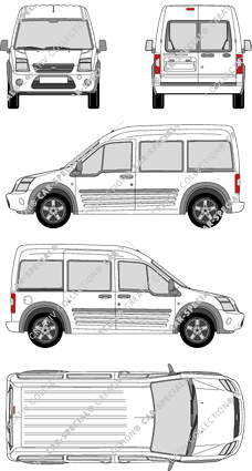 Ford Tourneo Connect, van/transporter, high roof, long wheelbase, Rear Wing Doors, 1 Sliding Door (2009)