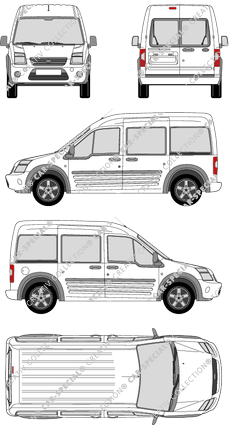 Ford Tourneo Connect, furgone, tetto alto, empattement long, Rear Wing Doors, 2 Sliding Doors (2009)