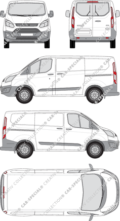 Ford Transit Custom, van/transporter, L1, rear window, Rear Wing Doors, 2 Sliding Doors (2012)