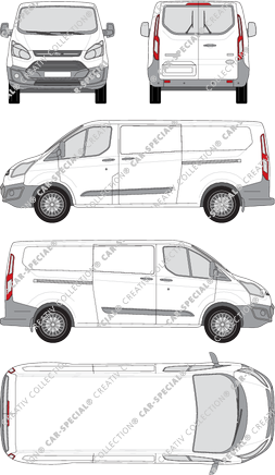 Ford Transit Custom, van/transporter, L2, rear window, Rear Wing Doors, 2 Sliding Doors (2012)