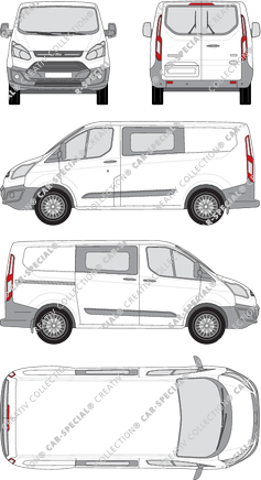 Ford Transit Custom, van/transporter, L1, rear window, double cab, Rear Wing Doors, 1 Sliding Door (2012)