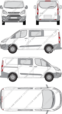 Ford Transit Custom, furgone, L1, vitre arrière, Doppelkabine, Rear Flap, 1 Sliding Door (2012)