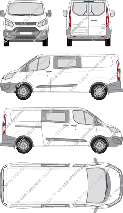 Ford Transit Custom, fourgon, L2, Heck verglast, double cabine, Rear Wing Doors, 1 Sliding Door (2012)