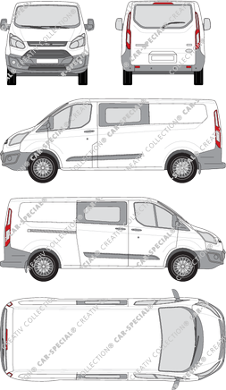 Ford Transit Custom, van/transporter, L2, rear window, double cab, Rear Flap, 1 Sliding Door (2012)