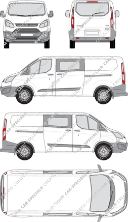 Ford Transit Custom, furgone, L2, vitre arrière, Doppelkabine, Rear Flap, 2 Sliding Doors (2012)