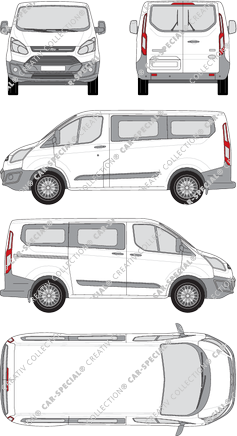 Ford Transit Custom, minibus, L1, Rear Wing Doors, 1 Sliding Door (2012)