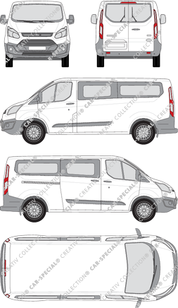 Ford Transit Custom, minibus, L2, Rear Wing Doors, 1 Sliding Door (2012)
