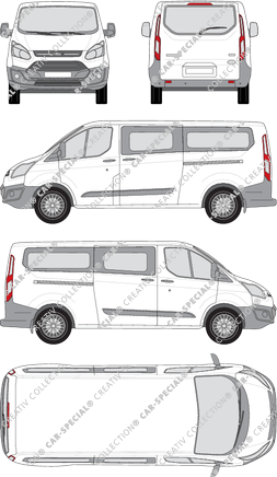 Ford Transit Custom, camionnette, L2, Rear Flap, 2 Sliding Doors (2012)