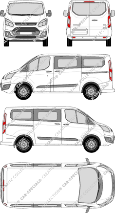 Ford Tourneo Custom, camionnette, L1, Rear Wing Doors, 2 Sliding Doors (2012)