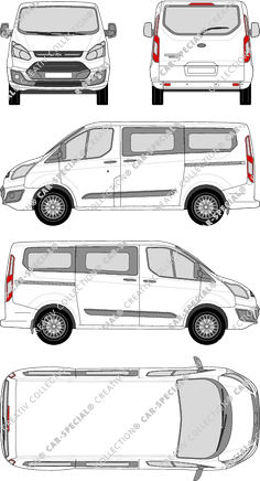 Ford Tourneo Custom, camionnette, L1, Rear Flap, 2 Sliding Doors (2012)