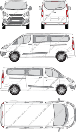 Ford Tourneo Custom, minibus, L2, Rear Flap, 1 Sliding Door (2012)