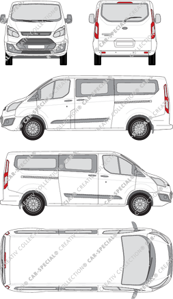 Ford Tourneo Custom, camionnette, L2, Rear Flap, 1 Sliding Door (2012)