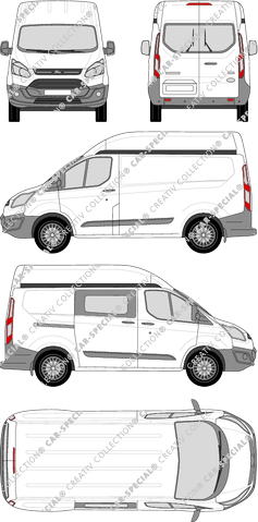 Ford Transit Custom, van/transporter, L1H2, Heck verglast, rechts teilverglast, Rear Wing Doors, 1 Sliding Door (2012)