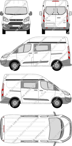 Ford Transit Custom, furgone, L1H2, vitre arrière, Doppelkabine, Rear Wing Doors, 2 Sliding Doors (2012)