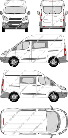 Ford Transit Custom, fourgon, L1H2, Heck verglast, double cabine, Rear Wing Doors, 2 Sliding Doors (2012)