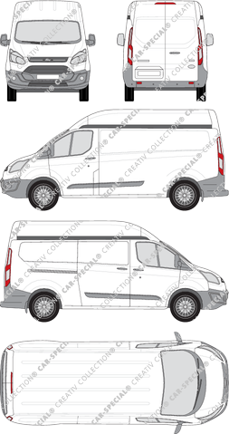 Ford Transit Custom, Kastenwagen, L2H2, Rear Wing Doors, 1 Sliding Door (2012)