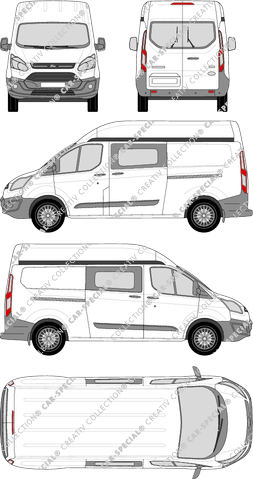 Ford Transit Custom, van/transporter, L2H2, rear window, double cab, Rear Wing Doors, 2 Sliding Doors (2012)