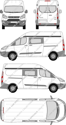 Ford Transit Custom, fourgon, L2H2, Heck verglast, double cabine, Rear Wing Doors, 2 Sliding Doors (2012)