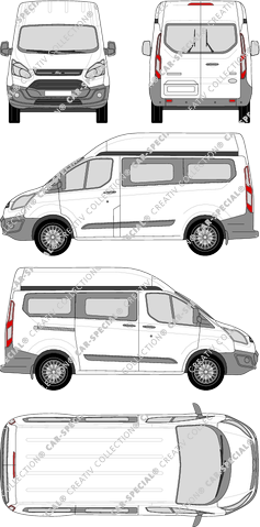 Ford Transit Custom, minibus, L1H2, Rear Wing Doors, 1 Sliding Door (2012)