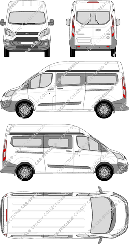 Ford Transit Custom, camionnette, L2H2, Rear Wing Doors, 2 Sliding Doors (2012)