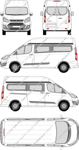 Ford Tourneo Custom, Tourneo, minibus, L2H2, Rear Wing Doors, 1 Sliding Door (2012)