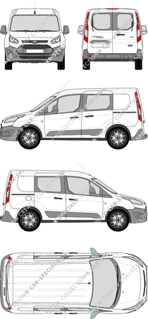 Ford Transit Connect, furgone, L1, vitre arrière, Doppelkabine, Rear Wing Doors, 2 Sliding Doors (2013)