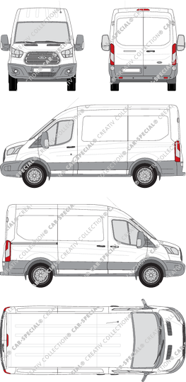 Ford Transit, van/transporter, L2H2, Rear Wing Doors, 1 Sliding Door (2014)