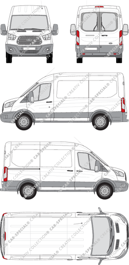 Ford Transit, van/transporter, L2H2, rear window, Rear Wing Doors, 1 Sliding Door (2014)